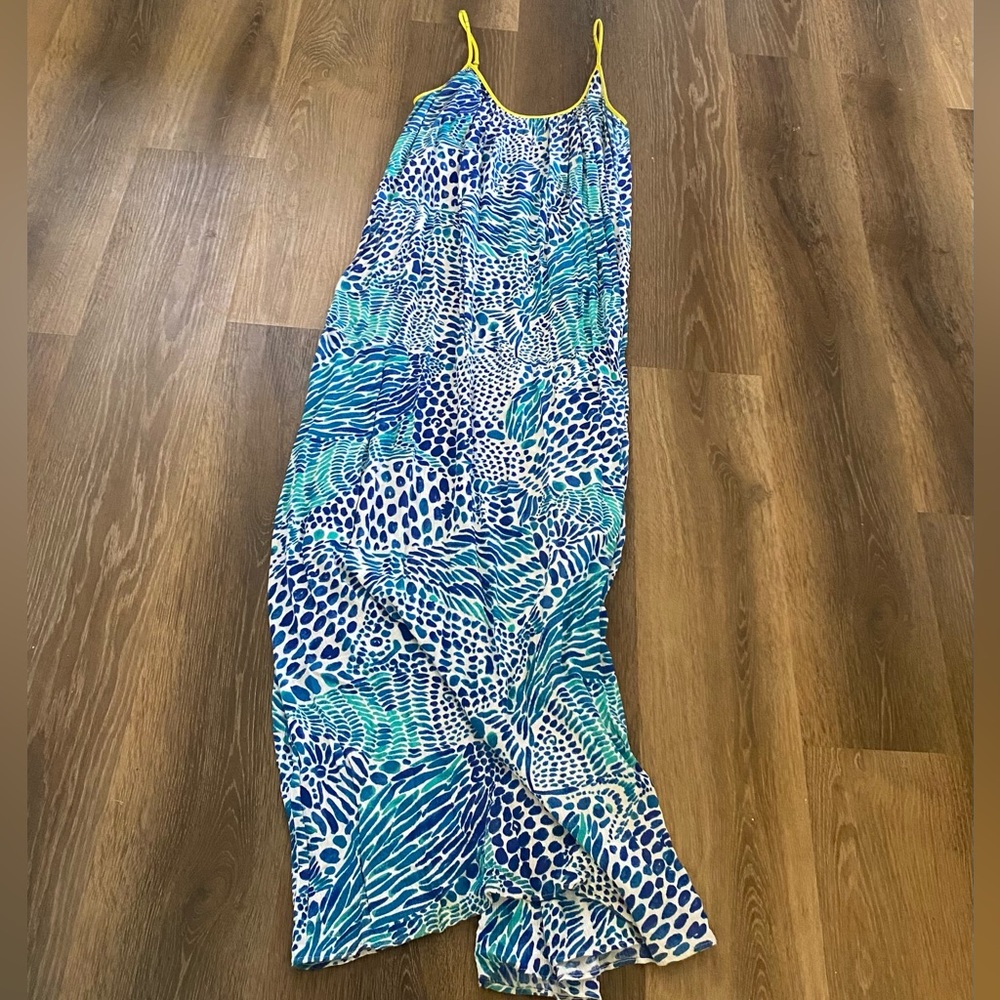 Womens Lilly Pulitzer Maxi blue teal size medium long loose flowy beach dress